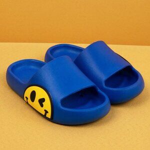 Kids' Blue Smiley Cushion Slides, Light, Non-Slip (Toddler & Big Kid)